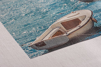 Image of a boat in the ocean on Belgian Linen canvas